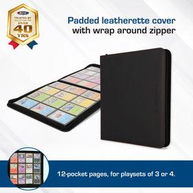 BCW zipper folio side view highlights secure wrap-around zipper for safe travel.
