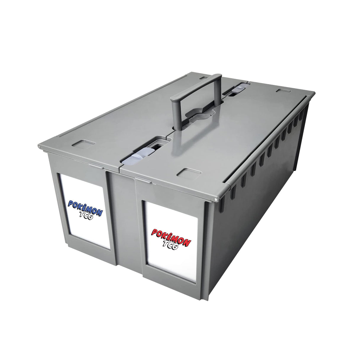 BCW 2-Row Graded Card Storage Box gray with lid and handle keeps PSA slabs organized.