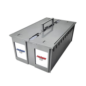 BCW 2-Row Graded Card Storage Box gray with lid and handle keeps PSA slabs organized.