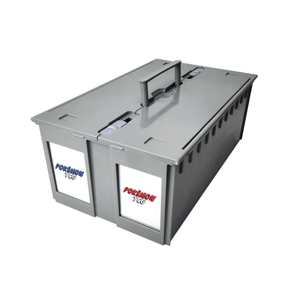 BCW 2-Row Graded Card Storage Box gray with lid and handle keeps PSA slabs organized.