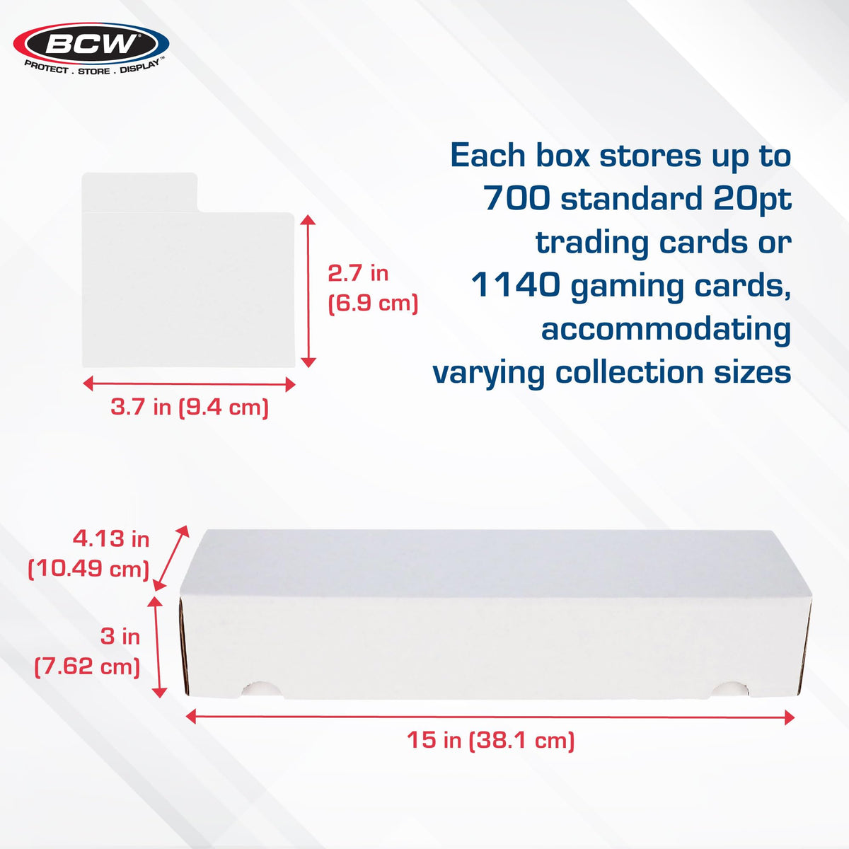 Open BCW 800ct box showing interior layout to protect cards.