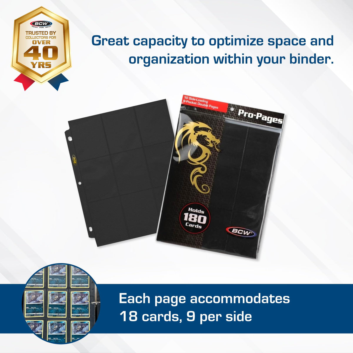 BCW 9-pocket pages side-loading keeps cards securely in place