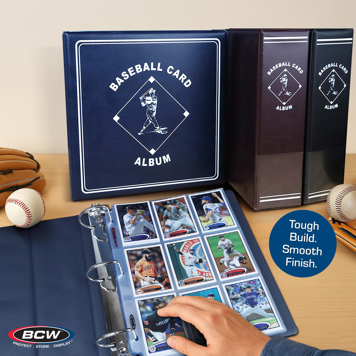 BCW blue back cover signals long-term durability for card storage longevity.