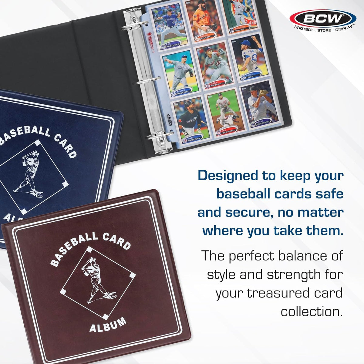 BCW blue D-ring closeup emphasizes secure binding and easy page turning.