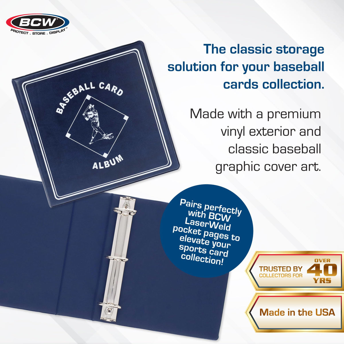 BCW blue spine view highlights sturdy construction for stable, stackable storage.