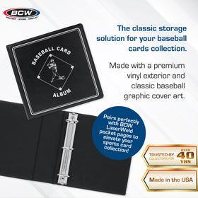 BCW baseball album close-up of heavy-duty D-ring for durability and smooth page turns