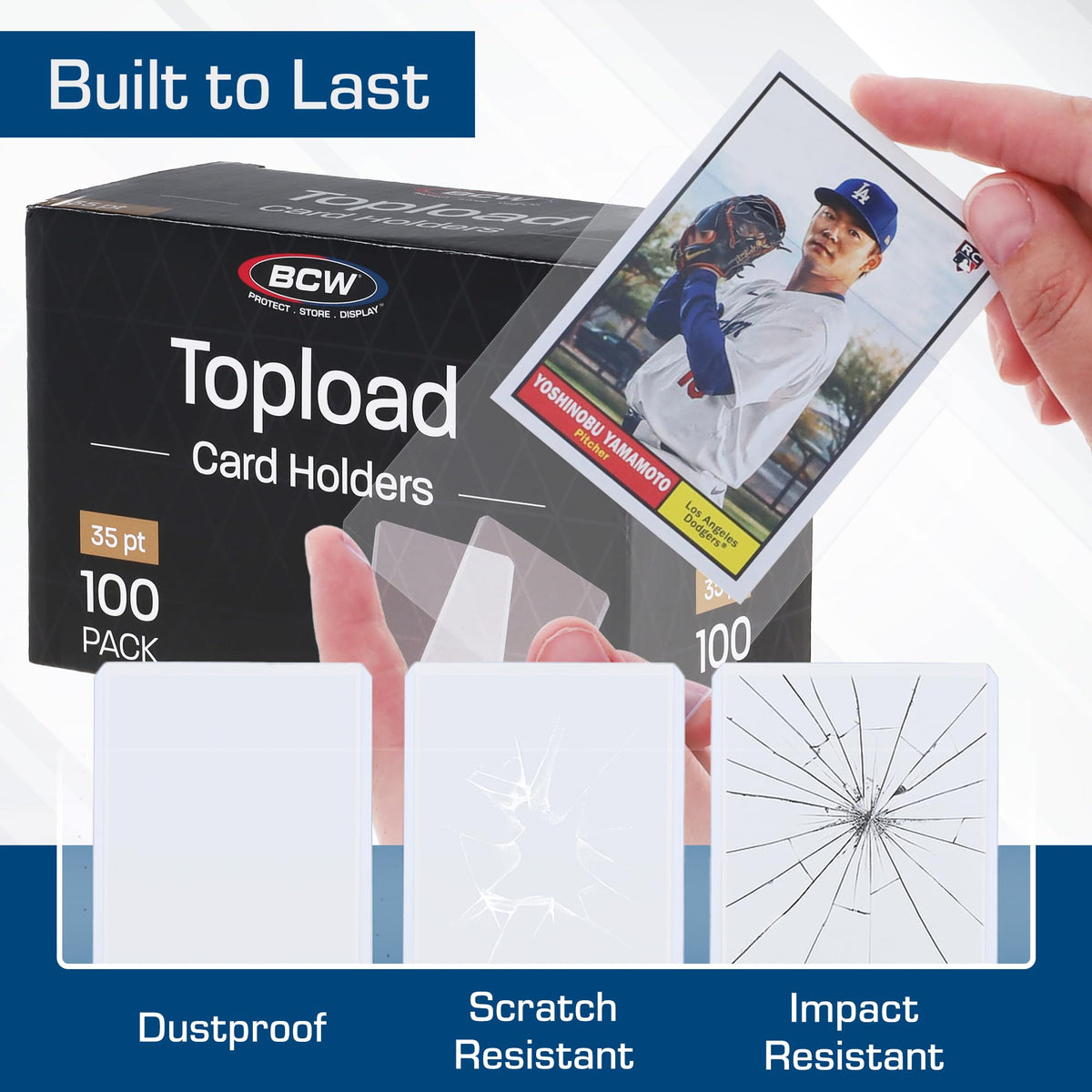 BCW blue tint clear finish enhances presentation while protecting cards
