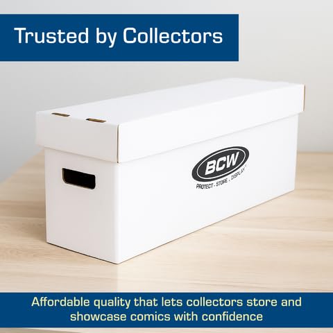 BCW sturdy cardboard box keeps comics neatly arranged on shelves or displays
