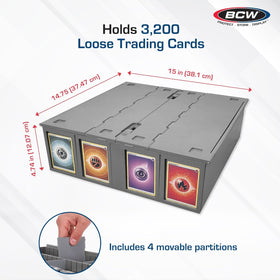 BCW Card Bin gray stackable design showing interlocking feet for secure stacking