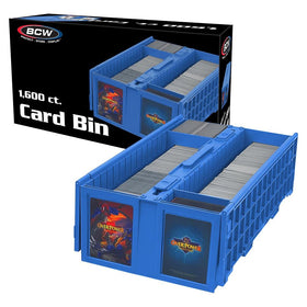 BCW Collectible Card Bin blue lid with secure hinged lid for dust protection.