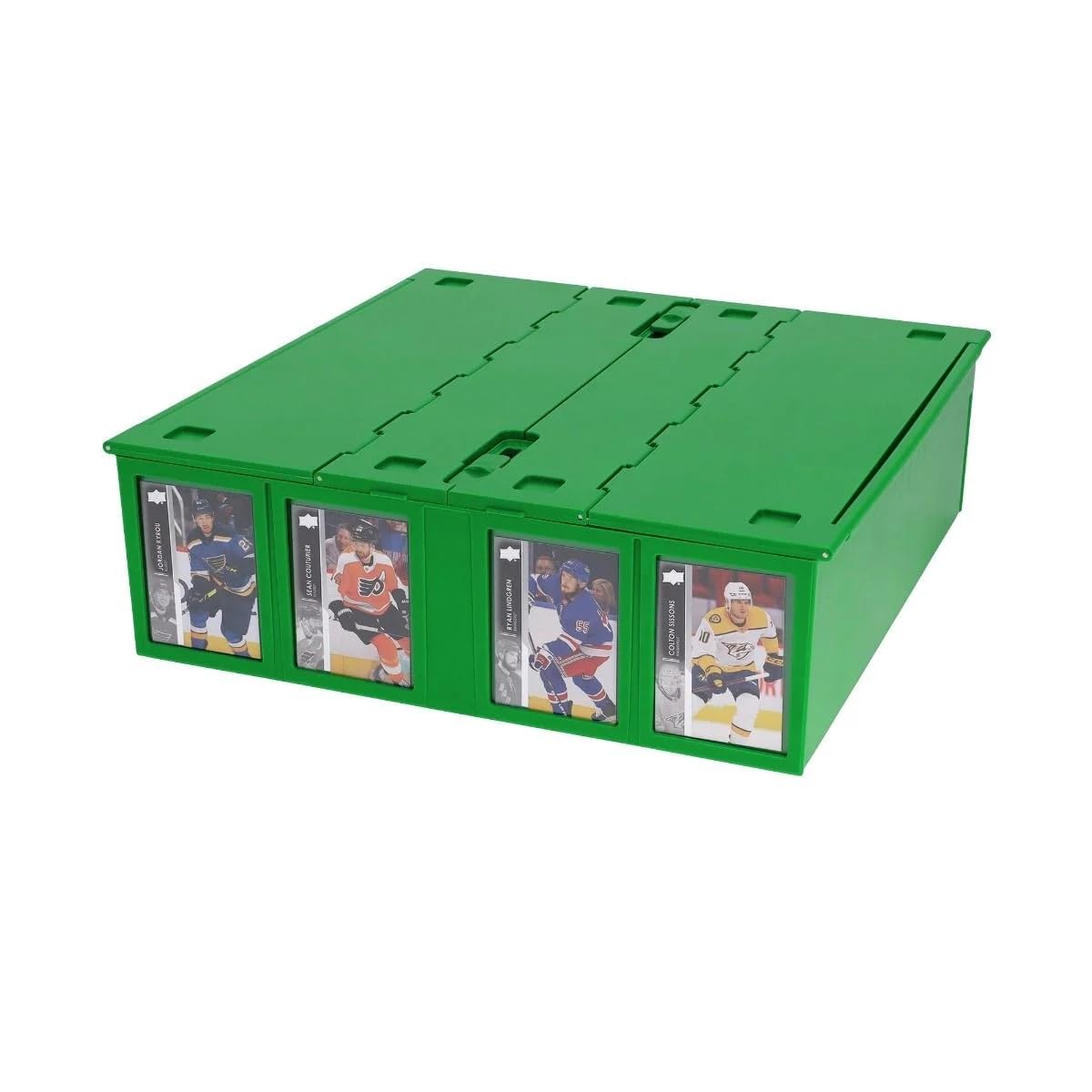 BCW green card bin with panoramic view highlighting 3200-card capacity for organized storage