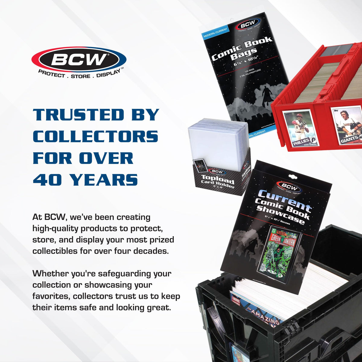 BCW Collectible Card Bin recessed handle enables easy carrying to events.