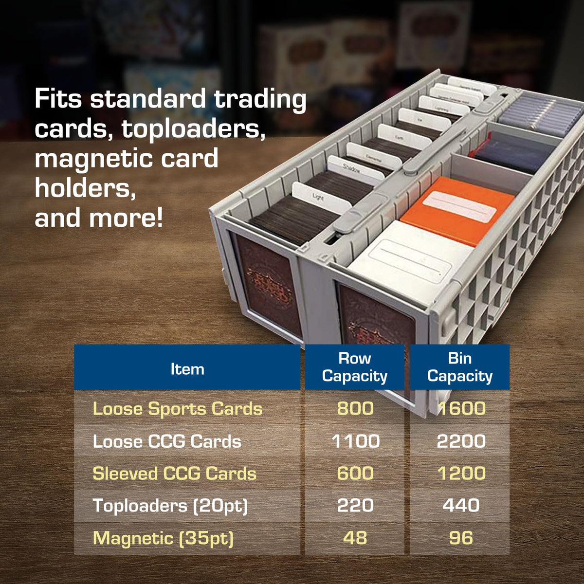 BCW Collectible Card Bin interior with partitions for easy organization and access.