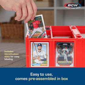BCW Collectible Card Bin Red bottom feet enable stable stacking without slipping.