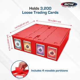 BCW Collectible Card Bin Red interior with partitions for flexible organization.