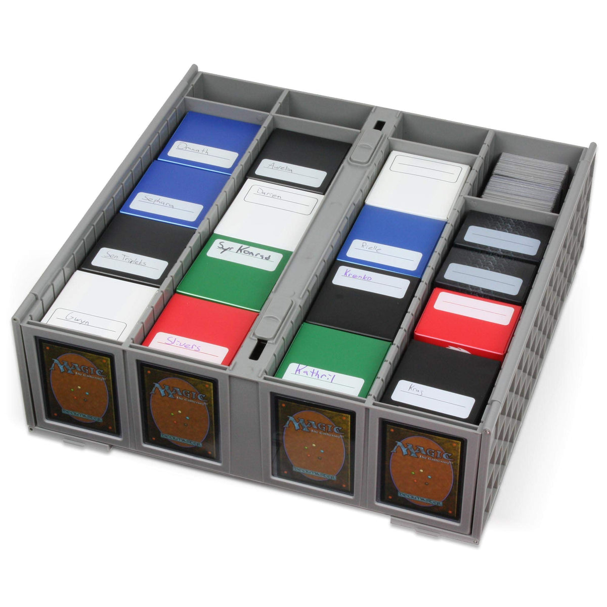 BCW Collectible Card Bin in a gaming room demonstrates organized trading card storage.