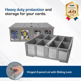 BCW Collectible Card Bin stackable design demonstrates space-saving organization for large collections.