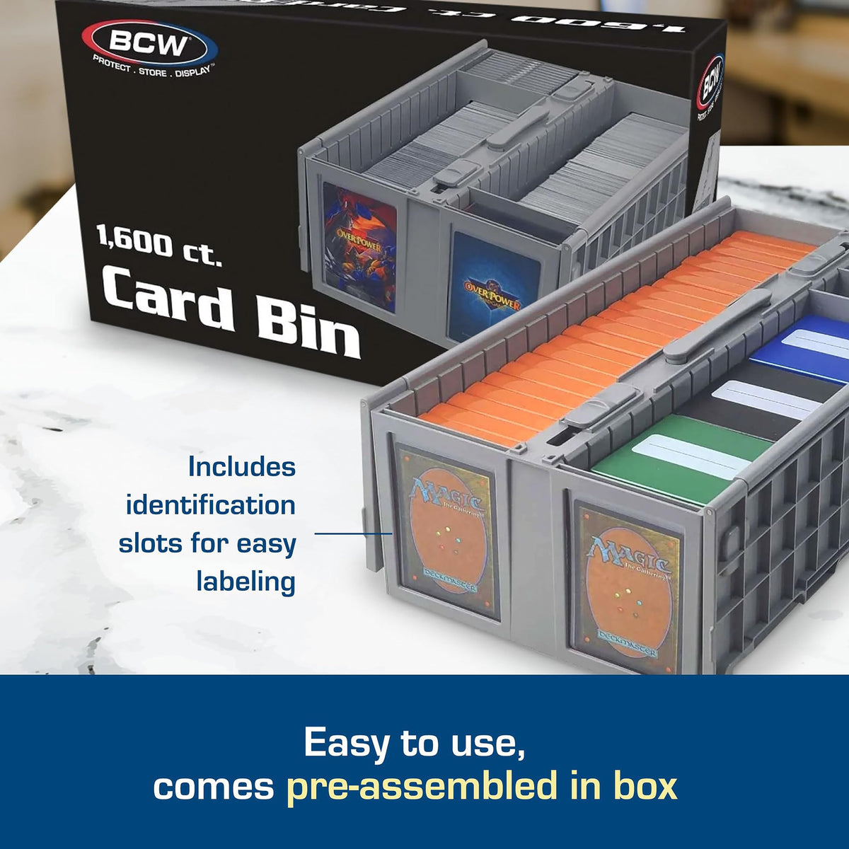 BCW Collectible Card Bin stack demonstrates space-saving, expandable storage for growing collections.