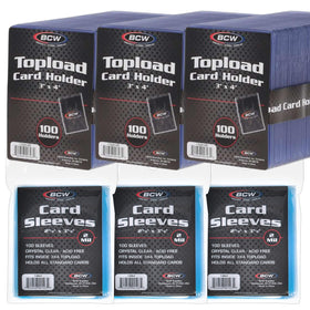 BCW combo pack front view shows sleeves and top loaders for organized card storage.
