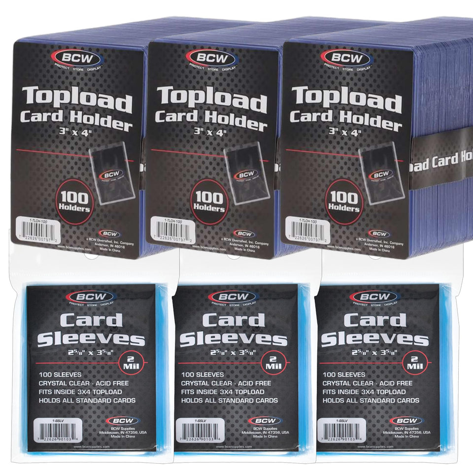 BCW combo pack front view shows sleeves and top loaders for organized card storage.