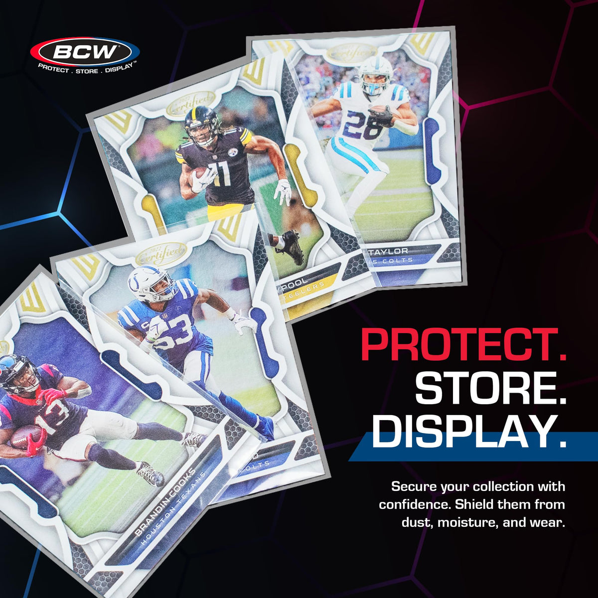 BCW dual-layer protection system keeping cards dust-free and organized.