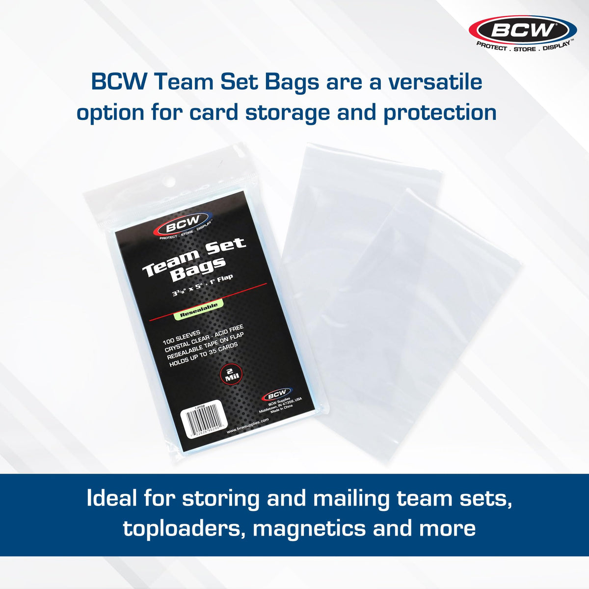 BCW bags hold 35 loose cards and 5 toploaders for organized collections