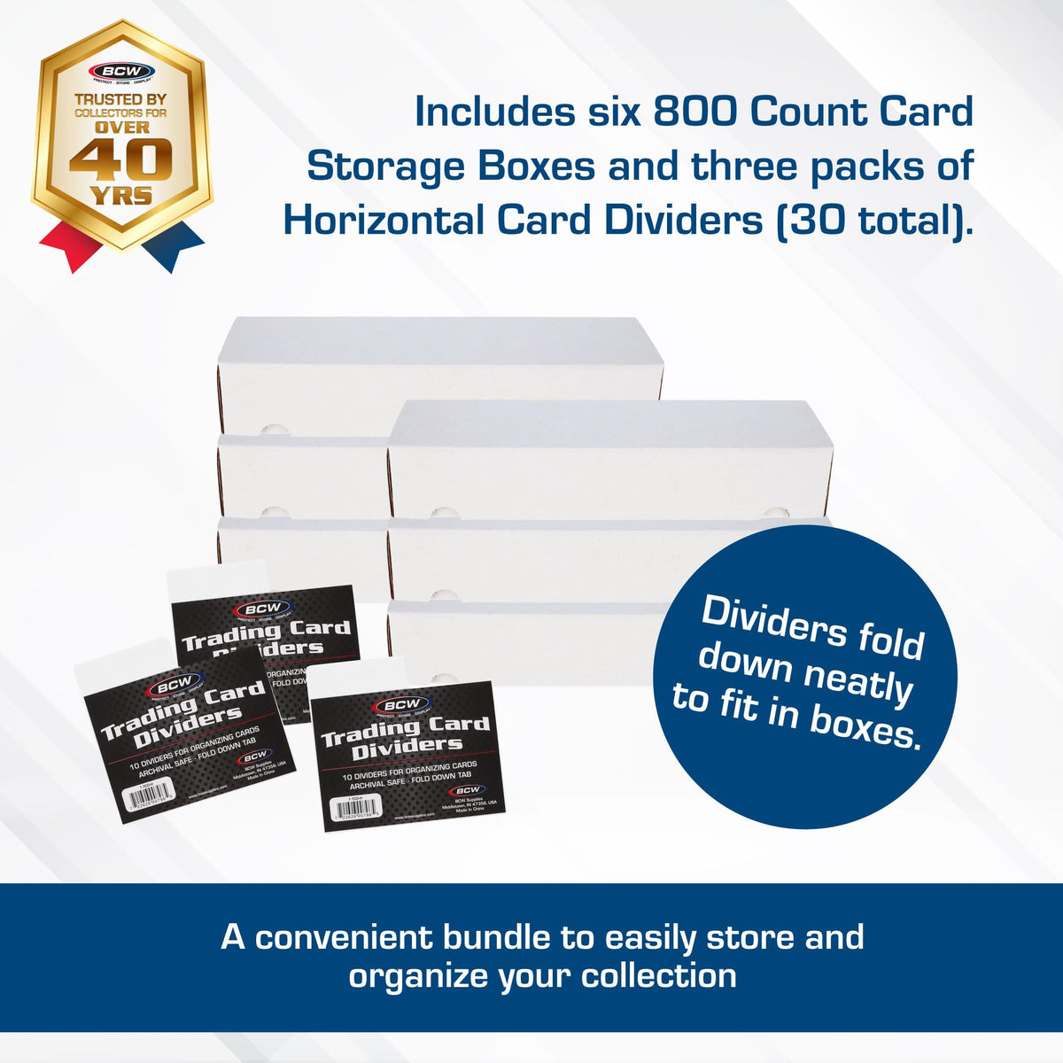 BCW horizontal card dividers organizing decks for quick access.