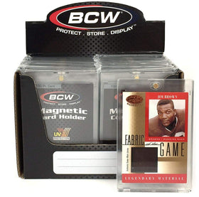 BCW magnetic card holder with gold closure for quick secure access.