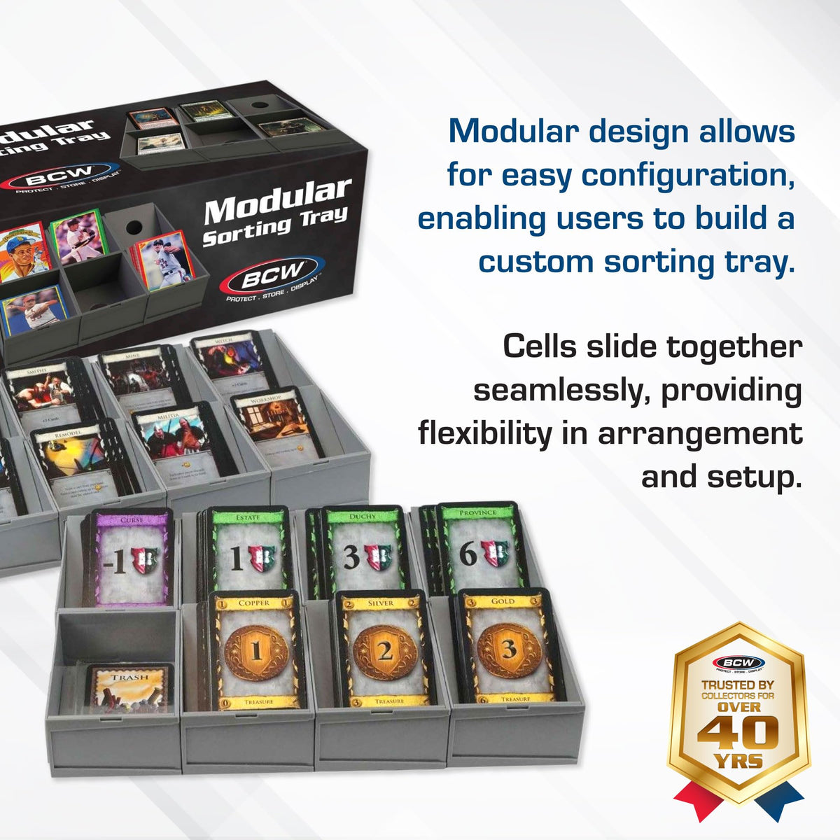 BCW Modular Card Sorting Tray 2ct angled-display prompts easy viewing while sorting collectibles