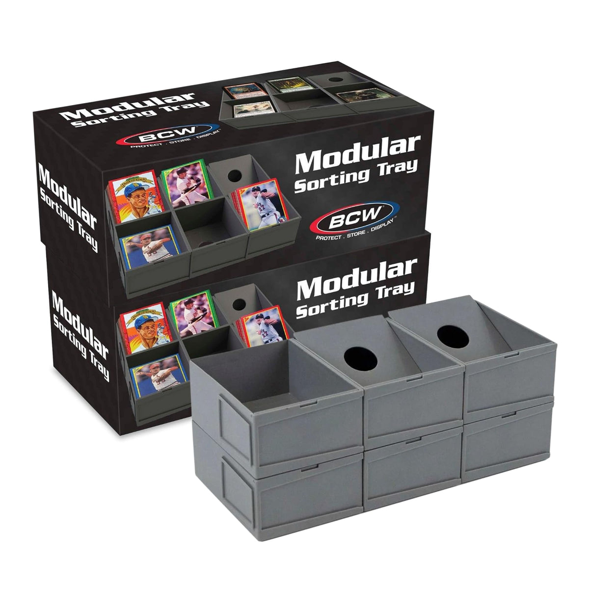 BCW Modular Card Sorting Tray 2ct open-grid demonstrates adjustable cells for flexible sorting