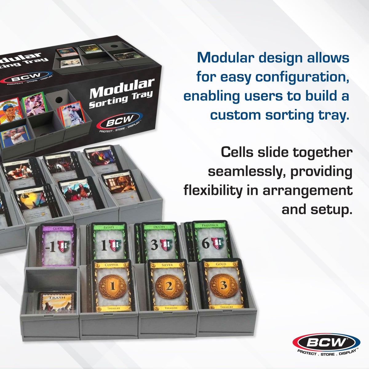 BCW modular sorting tray close-up shows dovetail joints for sturdy assembly.