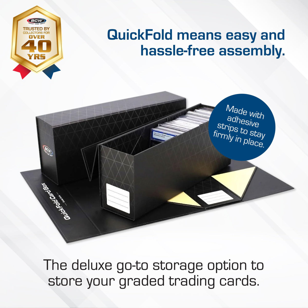 BCW QuickFold capacity photo showing 50 slabs stored neatly for organized collections.