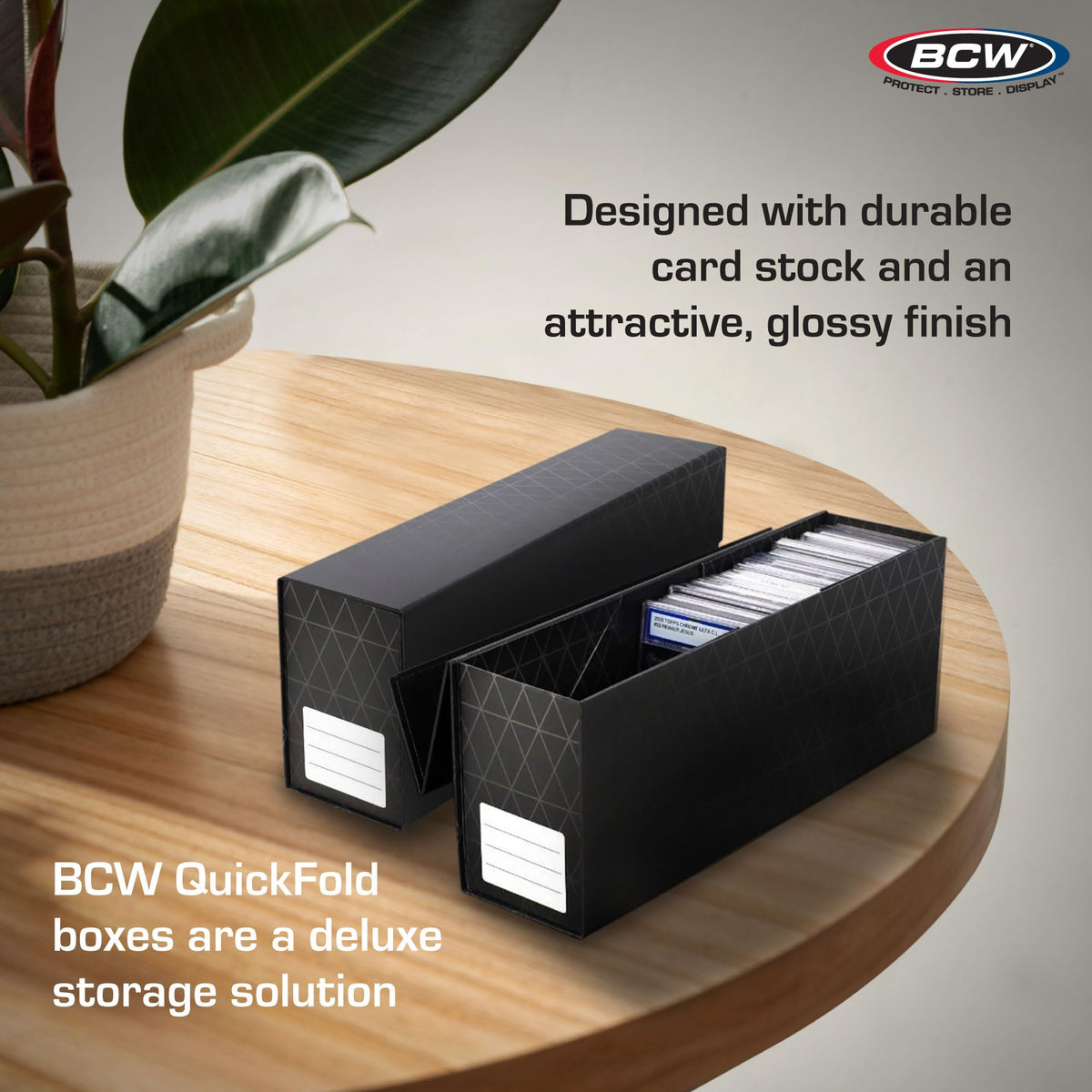 Easy assembly shot of BCW QuickFold with adhesive strips for quick setup.