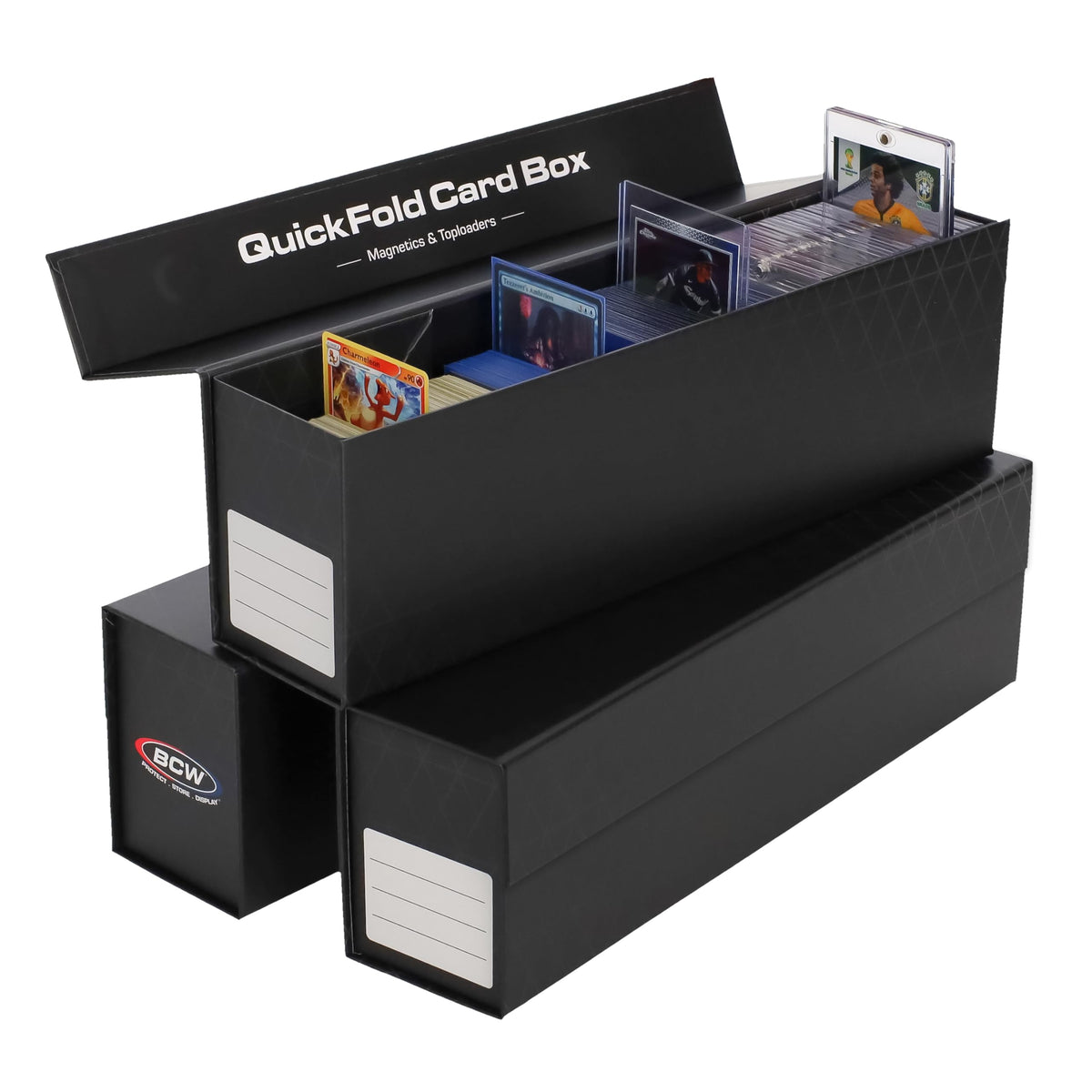 BCW QuickFold magnetic toploader box front view for secure card storage