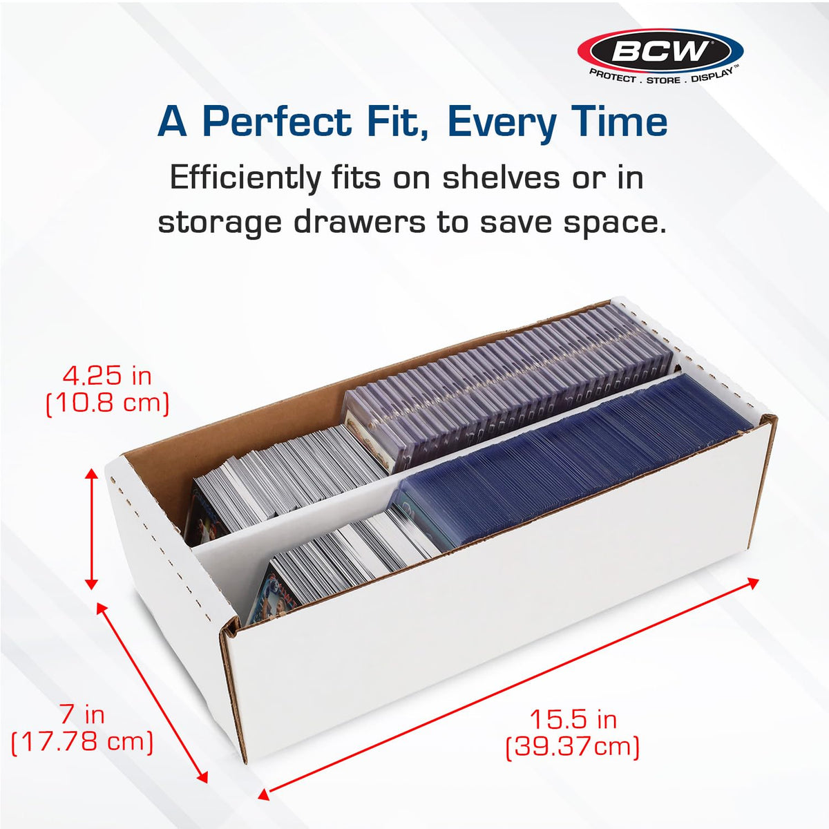 BCW Shoe Storage Card Box outer dimensions optimize space while protecting cards.