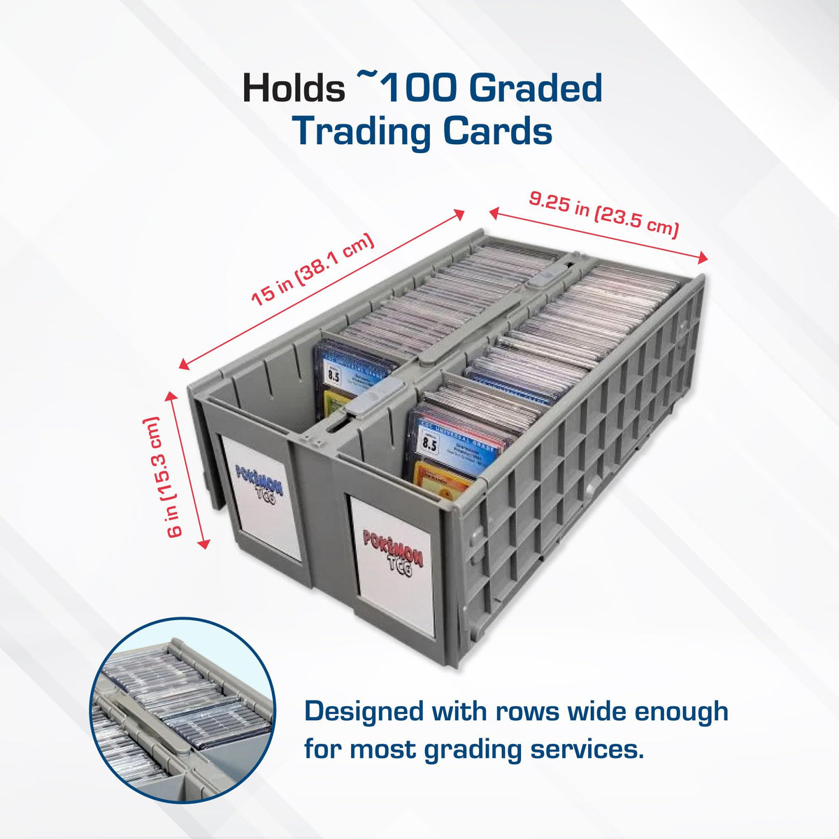 BCW slab case with built-in labeling slots assists quick category identification.
