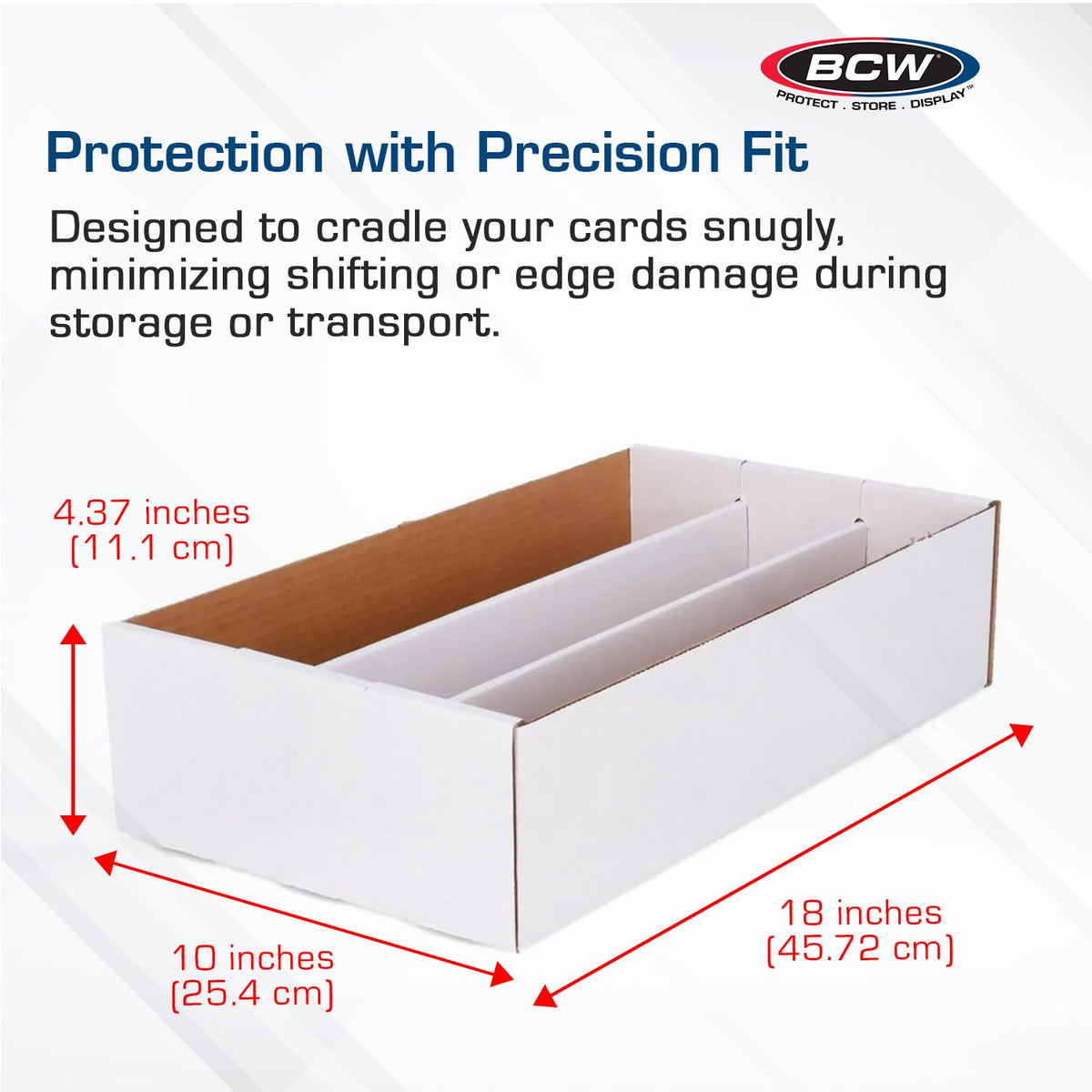BCW box dimensions ensure snug fit for standard cards and quick access.