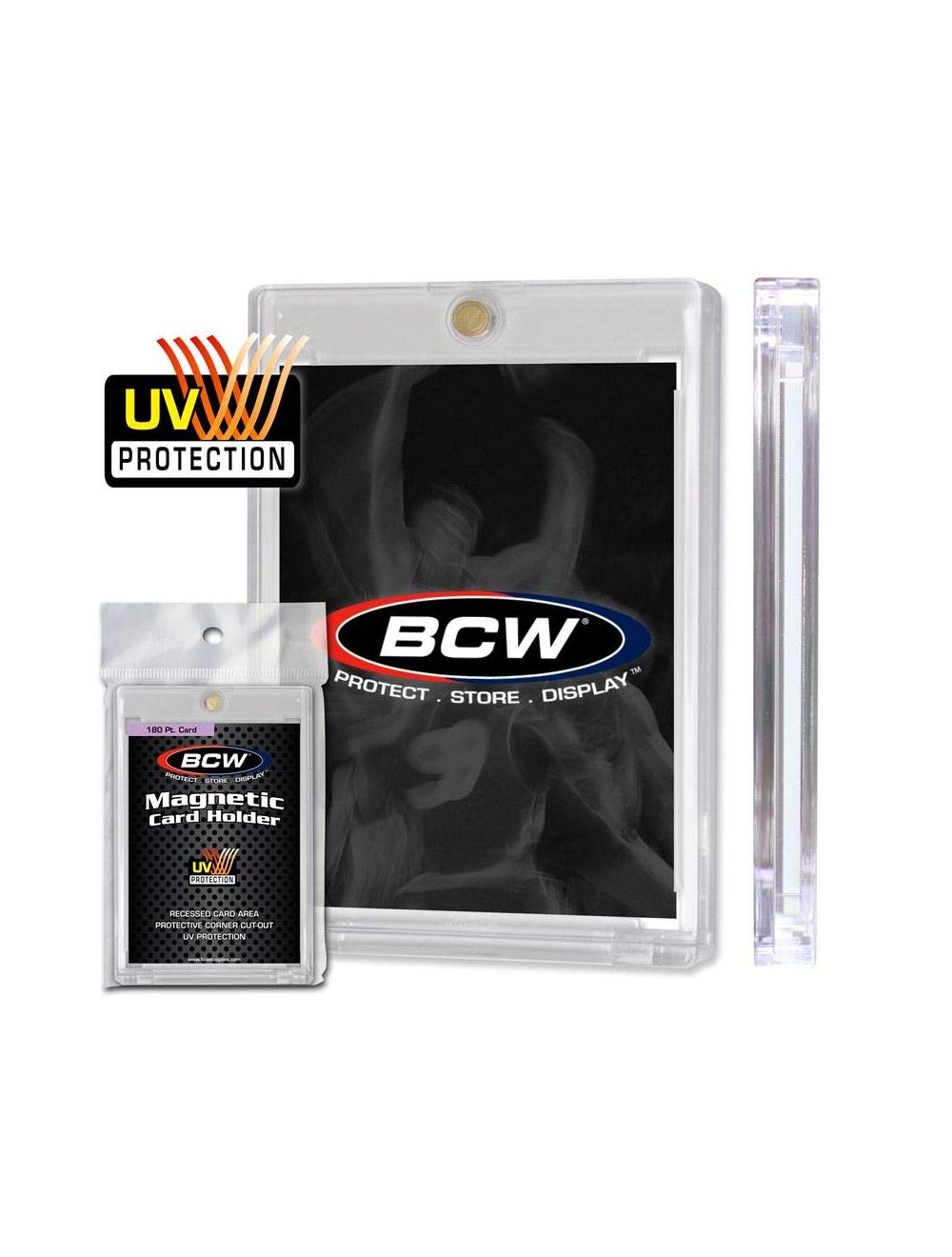 BCW two-piece design gold magnet card holders enable easy insertion and secure display.