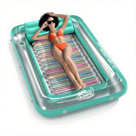 BCWATERFUNPD large pool float with pillow offers stable lounging by the pool.