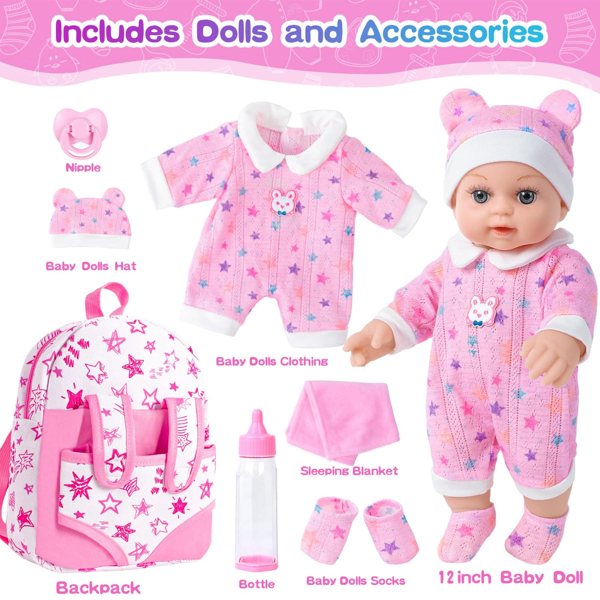 BDDOLL 12-inch doll wearing clothes set for cuddle and dress-up adventures.