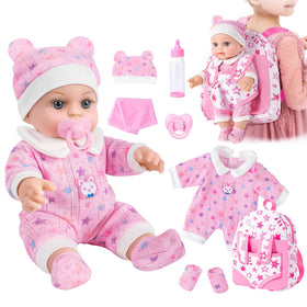 BDDOLL 12-inch baby doll with pink backpack gift box, ideal for imaginative play and nurturing.