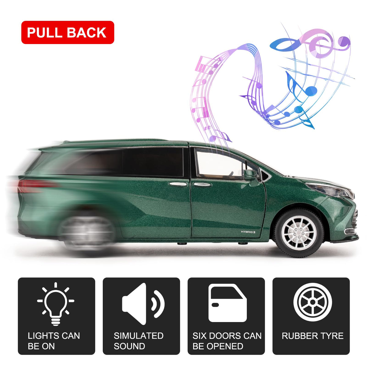 BDTCTK 1:24 Sienna MPV open doors in green, reveals interior detail.