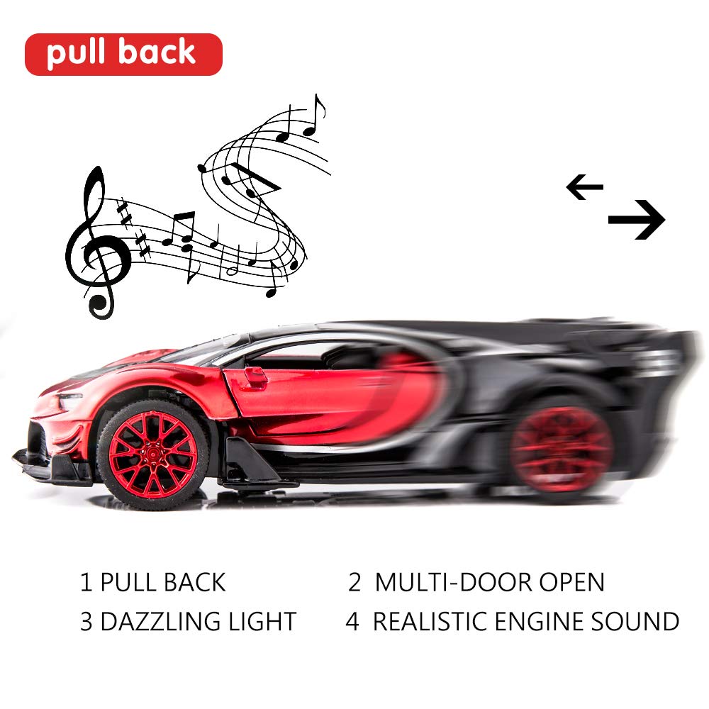 BDTCTK Bugatti Vision GT 1/32 rear view with red accents and sturdy construction.