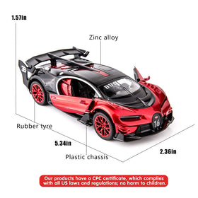 BDTCTK Bugatti Vision GT 1/32 side view showcases slim profile and premium zinc alloy build.