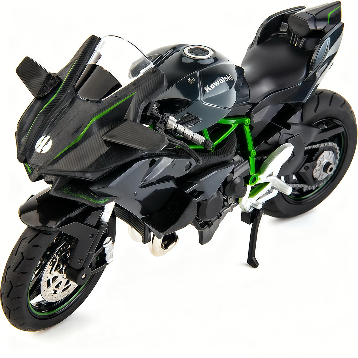 BDTCTK Ninja H2R diecast front view showing rotating wheel and engine sound feature