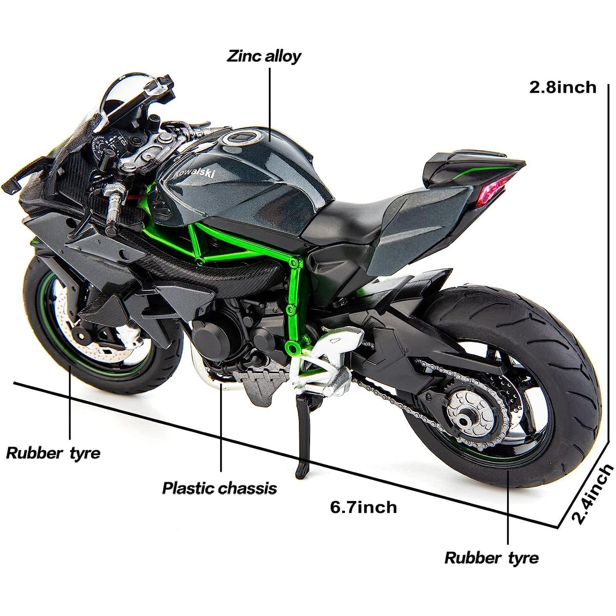BDTCTK Ninja H2R diecast rear view with detailed finish for display