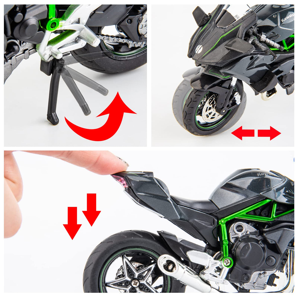 BDTCTK Ninja H2R diecast top view emphasizing paint finish and cockpit look