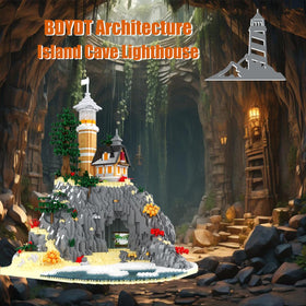 BDYDT Architecture Island Cave Lighthouse front detail emphasizes lighthouse texture.