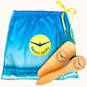 Beach Sandy Sand Remover Brush two-pack in travel pouch cleans sand from hands