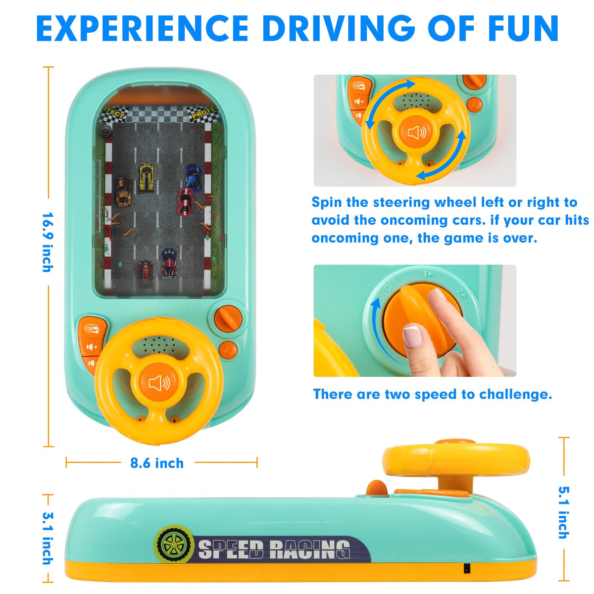Beacron steering wheel toy displaying vehicle sounds to engage kids